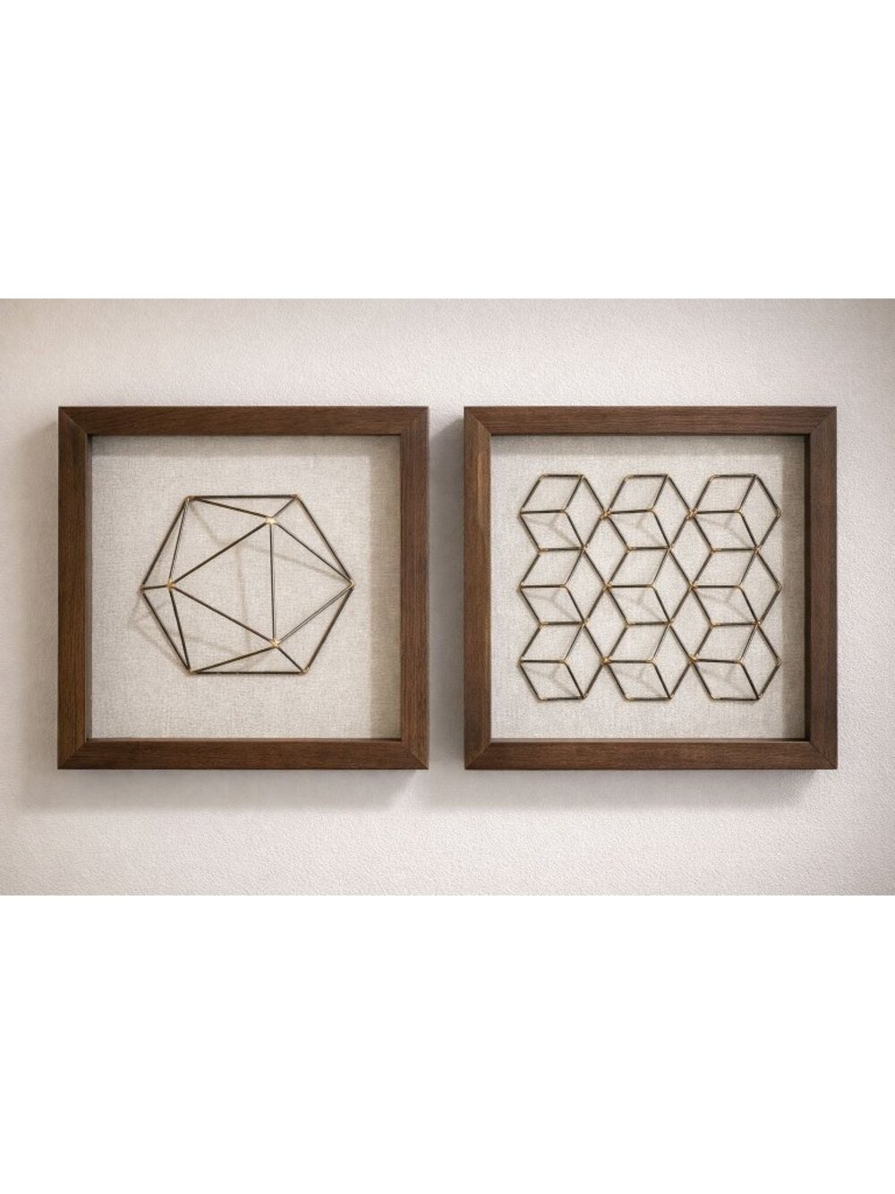 Target Threshold framed faceted wire cubes collage wall art 12x12 linen set